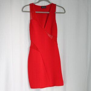 ASTR Bright Red Sheath Dress Mesh Panels V-Neck Stretchy Cut-out Back Bodycon S